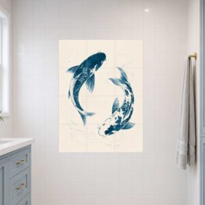 custom tiles mural of koi fish in blue green